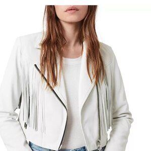 AllSaints Elora Tassel Leather Jacket White Sz 4-6